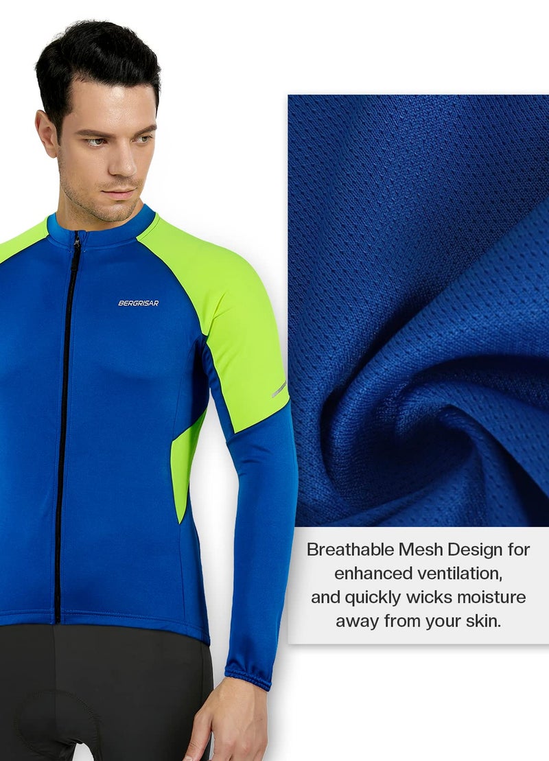 BERGRISAR Men's Basic Cycling Jerseys Long Sleeves Bike Bicycle Shirt Zipper Pockets BG012 Dark Blue Size XX-Large - Image 2